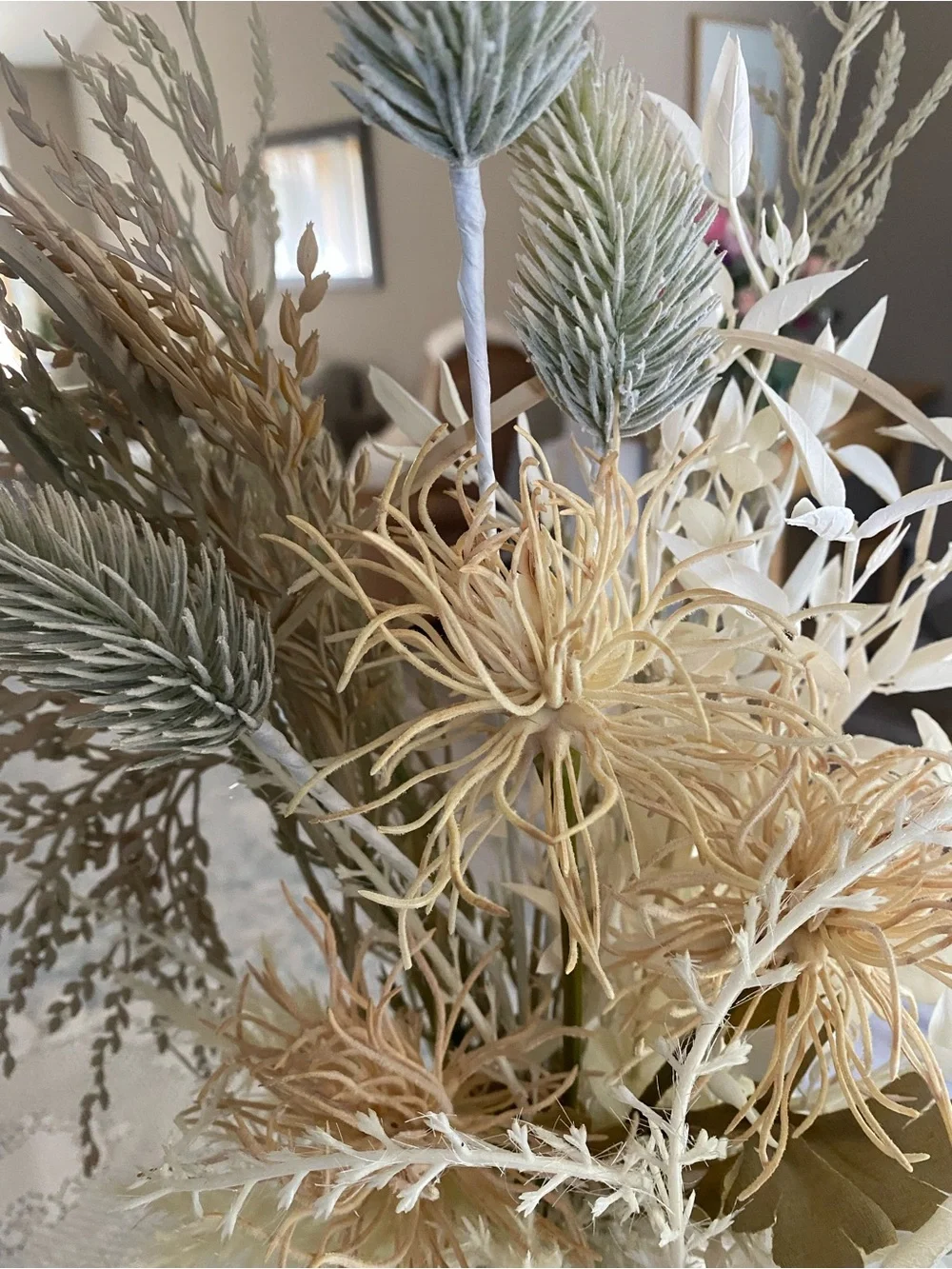 Neutral Faux Floral Arrangement in Ceramic Cream Vase